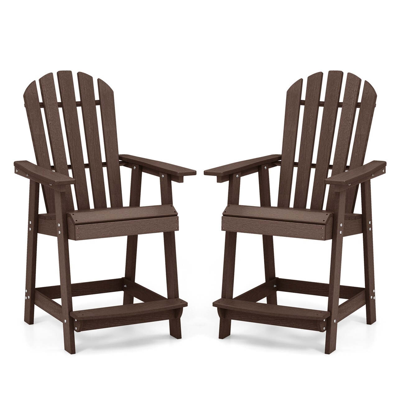Costway 1/2/4 PCS Tall Bar Stool HDPE Patio Chair with Armrest Footrest Home Indoor Outdoor Brown